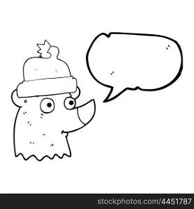 freehand drawn speech bubble cartoon bear wearing christmas hat