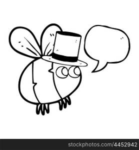 freehand drawn speech bubble cartoon bee top hat