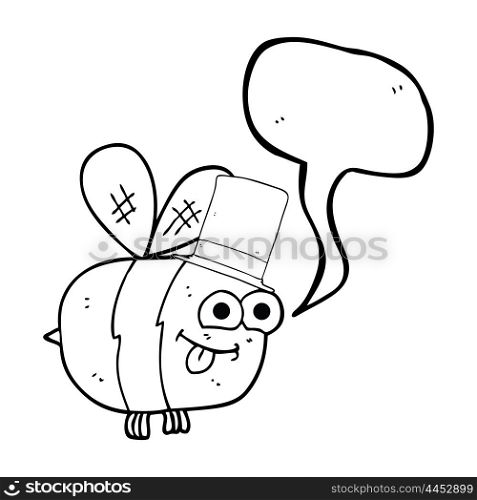 freehand drawn speech bubble cartoon bee wearing hat