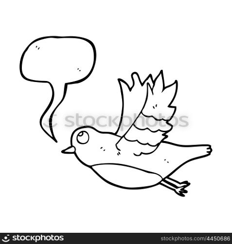freehand drawn speech bubble cartoon bird flying