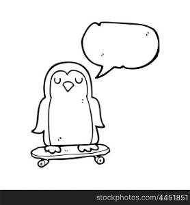 freehand drawn speech bubble cartoon bird on skateboard