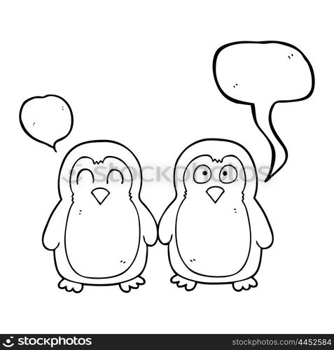 freehand drawn speech bubble cartoon birds holding hands