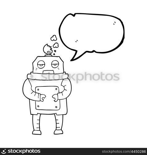 freehand drawn speech bubble cartoon broken robot