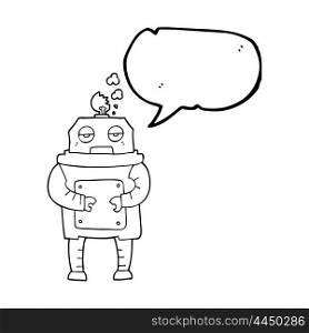 freehand drawn speech bubble cartoon broken robot