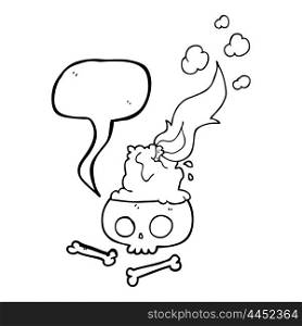 freehand drawn speech bubble cartoon burning candle on skull