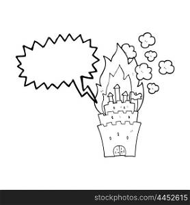 freehand drawn speech bubble cartoon burning castle