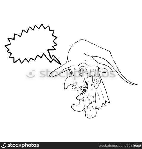 freehand drawn speech bubble cartoon cackling witch