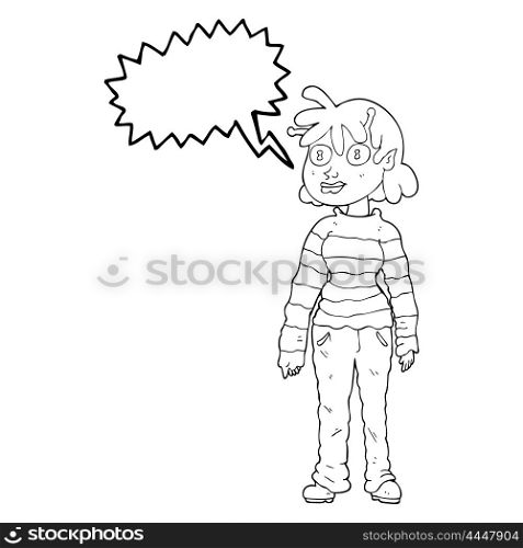 freehand drawn speech bubble cartoon casual alien girl