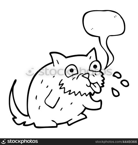 freehand drawn speech bubble cartoon cat blowing raspberry