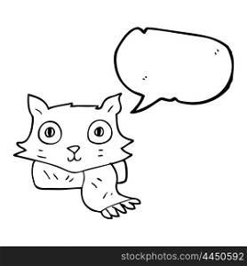 freehand drawn speech bubble cartoon cat wearing scarf