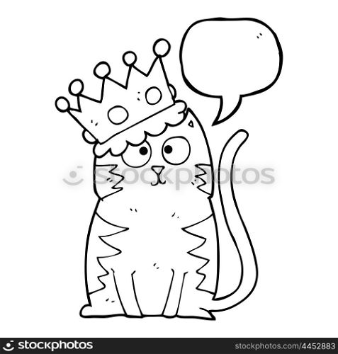 freehand drawn speech bubble cartoon cat with crown
