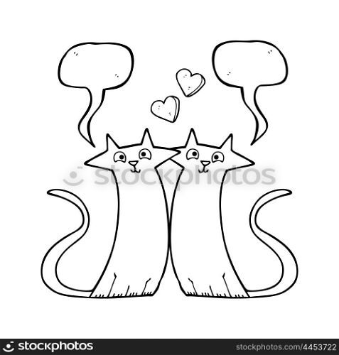 freehand drawn speech bubble cartoon cats in love