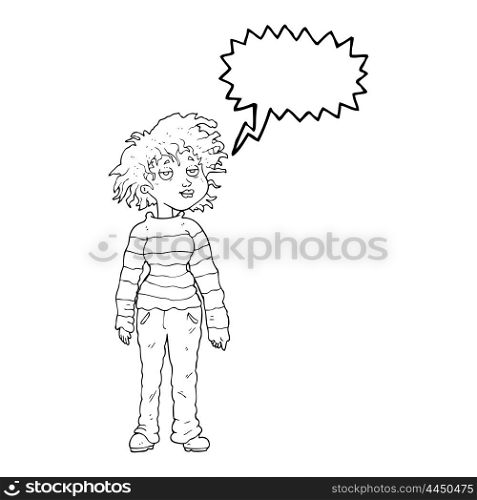 freehand drawn speech bubble cartoon chilled out girl