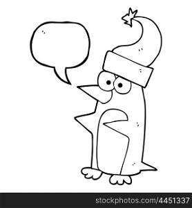 freehand drawn speech bubble cartoon christmas penguin