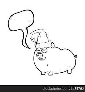 freehand drawn speech bubble cartoon christmas pig