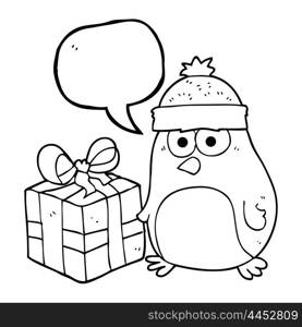 freehand drawn speech bubble cartoon christmas robin