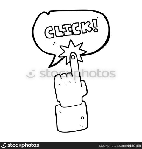 freehand drawn speech bubble cartoon click sign with finger