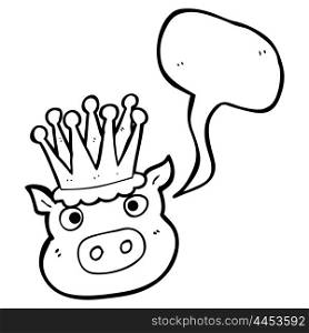 freehand drawn speech bubble cartoon crowned pig