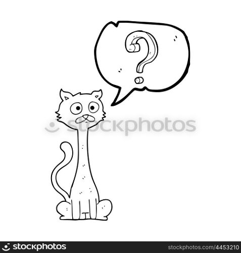 freehand drawn speech bubble cartoon curious cat