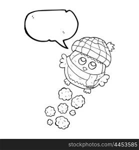 freehand drawn speech bubble cartoon cute little owl flying
