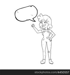 freehand drawn speech bubble cartoon determined woman clenching fist