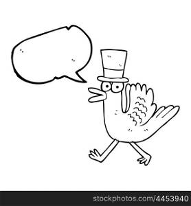 freehand drawn speech bubble cartoon duck in top hat