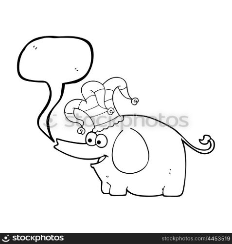 freehand drawn speech bubble cartoon elephant wearing circus hat