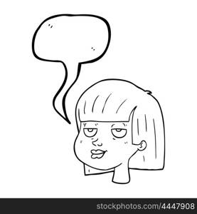 freehand drawn speech bubble cartoon female face