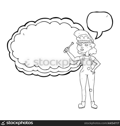 freehand drawn speech bubble cartoon female mechanic