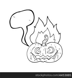 freehand drawn speech bubble cartoon flaming halloween pumpkin