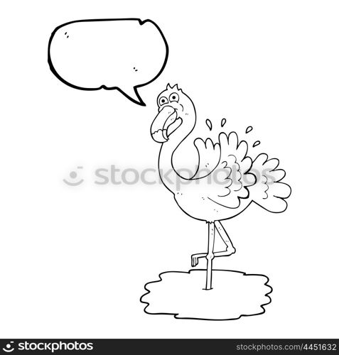 freehand drawn speech bubble cartoon flamingo