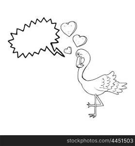 freehand drawn speech bubble cartoon flamingo in love