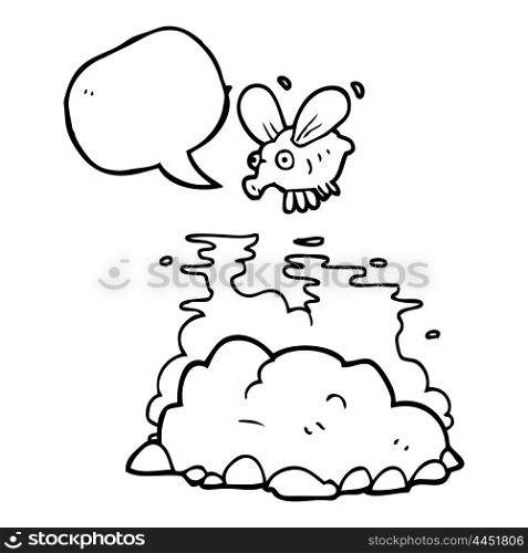 freehand drawn speech bubble cartoon fly and manure