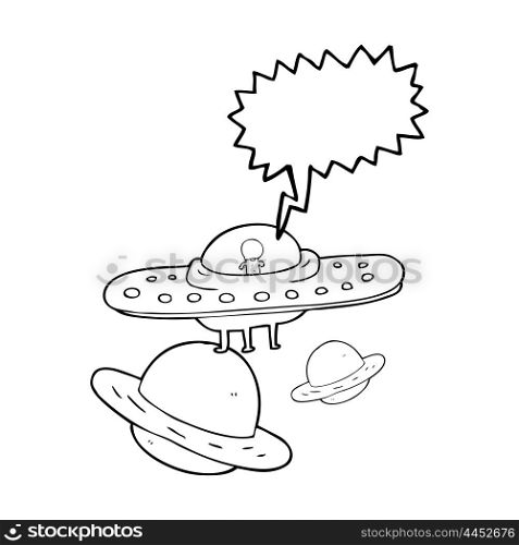 freehand drawn speech bubble cartoon flying saucer in space