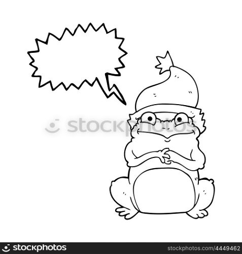 freehand drawn speech bubble cartoon frog wearing christmas hat