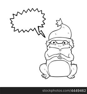freehand drawn speech bubble cartoon frog wearing christmas hat