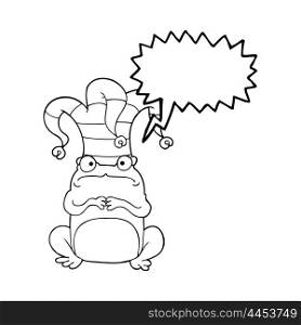 freehand drawn speech bubble cartoon frog wearing jester hat