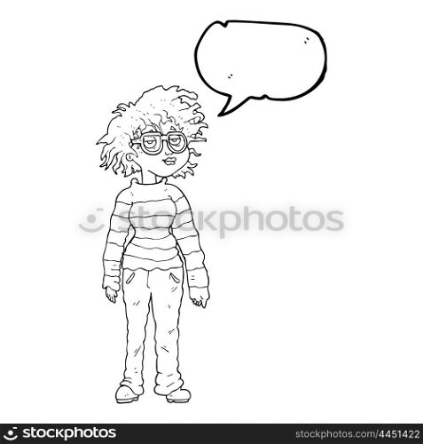 freehand drawn speech bubble cartoon geeky girl