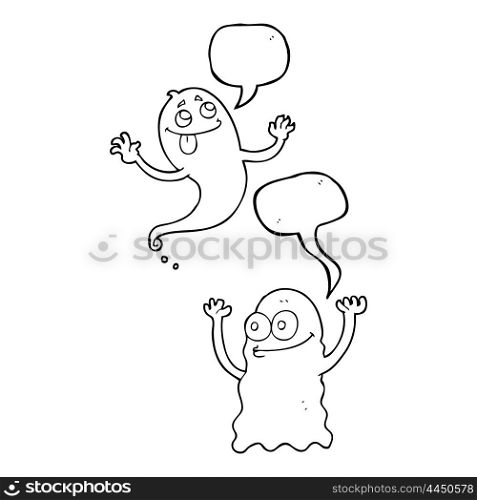 freehand drawn speech bubble cartoon ghosts