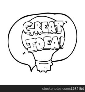 freehand drawn speech bubble cartoon great idea light bulb symbol