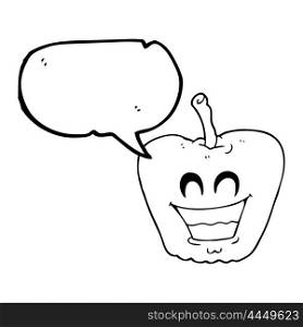 freehand drawn speech bubble cartoon grinning apple