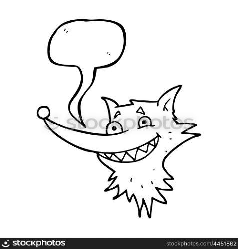 freehand drawn speech bubble cartoon grinning wolf face