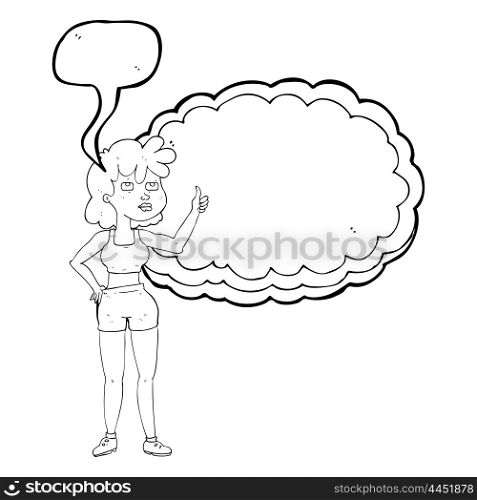 freehand drawn speech bubble cartoon gym woman