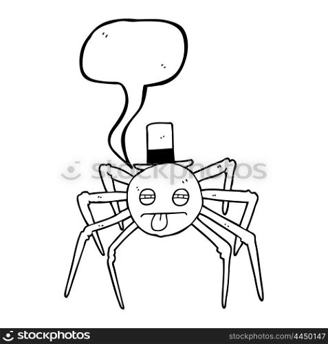 freehand drawn speech bubble cartoon halloween spider in top hat