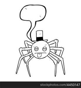 freehand drawn speech bubble cartoon halloween spider in top hat