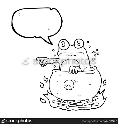freehand drawn speech bubble cartoon halloween toad in cauldron