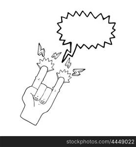 freehand drawn speech bubble cartoon hand making rock symbol