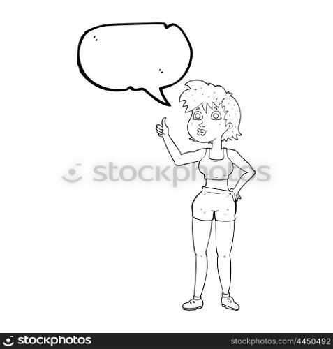 freehand drawn speech bubble cartoon happy gym woman