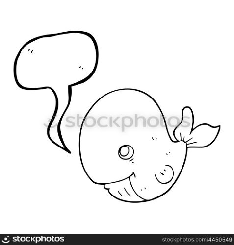 freehand drawn speech bubble cartoon happy whale