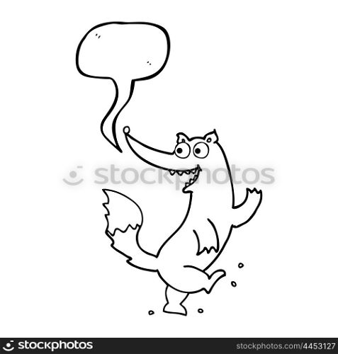 freehand drawn speech bubble cartoon happy wolf dancing